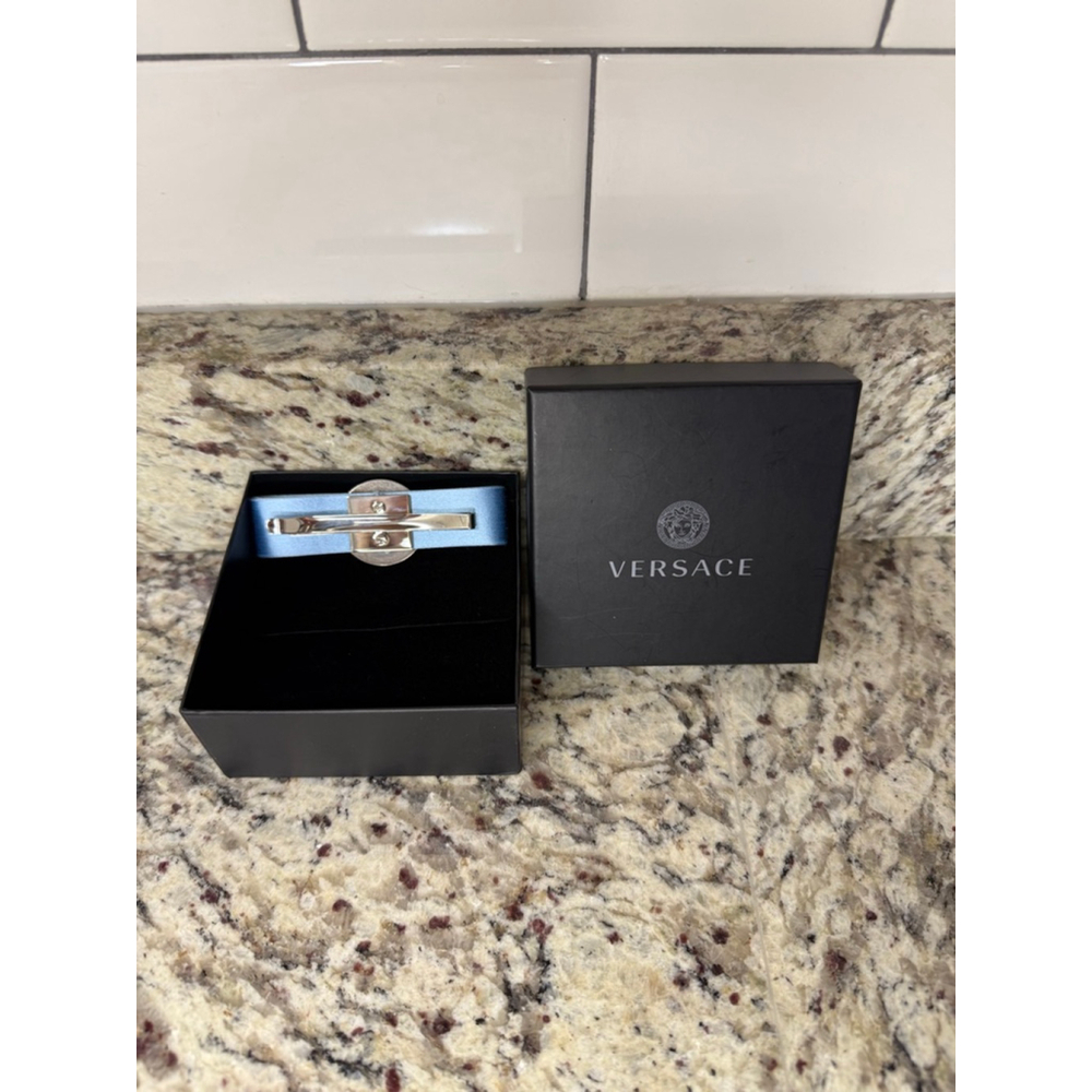 Versace Light Blue & Silver Medusa Ribbon Hair Clip NWOT - Picture 3 of 4